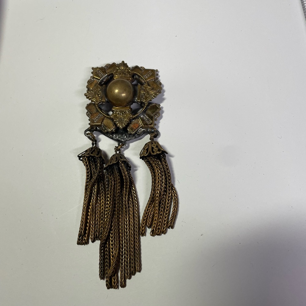 Brass Victorian Tassel Brooch with Intricate Design
